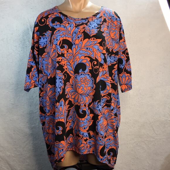 LuLaRoe Long Hi-Lo Irma Tunic Top Black Blue Orange Floral Pattern Size Medium‎ - Picture 1 of 8